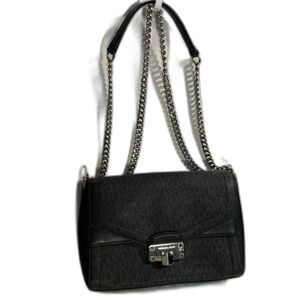 Michael Kors Jet Set Crossbody Medium, Black Logo Embossed Canvas And Leather